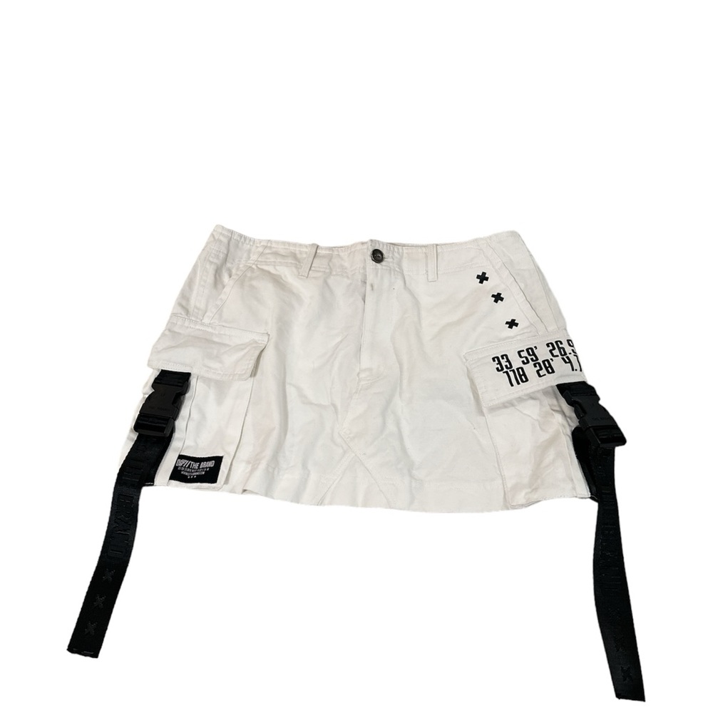 LF White Mini Cargo Skirt with Black Strap Details